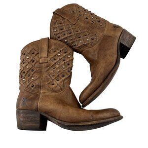 Frye Short Boots Women's 8 Brown Deborah‎ Studded Pintuck Western Cowboy 77891